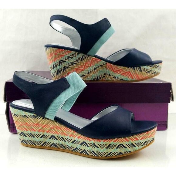 Me Too Cara 6 Wedge Espadrille Sandal Sapphire Blue Multi Size 11 New / Display - Picture 5 of 7